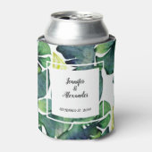 水の色の熱帯葉の新郎新婦結婚の 缶クーラー (缶正面)