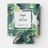 水の色の熱帯葉の新郎新婦結婚の 缶クーラー (正面)