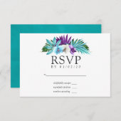 水の色の熱帯蘭のジオメトリック結婚ス 出欠カード (正面/裏面)