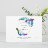 水の色の熱帯蘭のジオメトリック結婚ス 招待状 (スタンド正面)