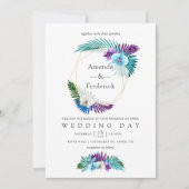 水の色の熱帯蘭のジオメトリック結婚ス 招待状 (正面)