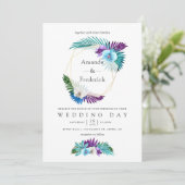 水の色の熱帯蘭のジオメトリック結婚ス 招待状 (スタンド正面)