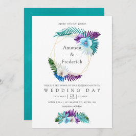 水の色の熱帯蘭のジオメトリック結婚ス 招待状