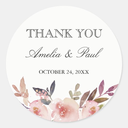 水の色の牡丹結婚の感謝ステッカー ラウンドシール (正面)