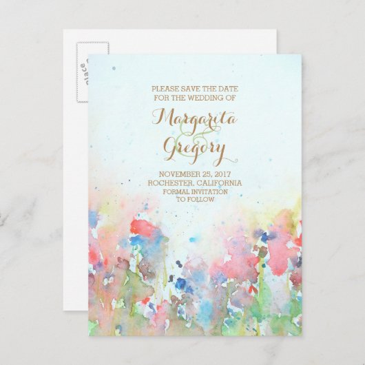 水の色の牧草地の日付はがきを保存 案内ポストカード (正面/裏面)