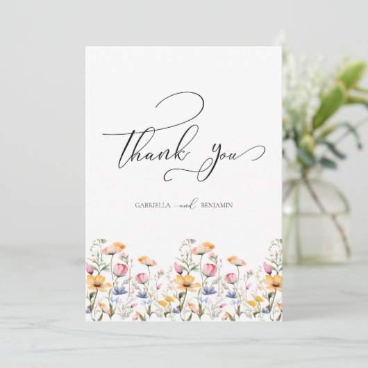 水の色の牧草地の野結婚花の感謝の車 サンキューカード (スタンド正面)