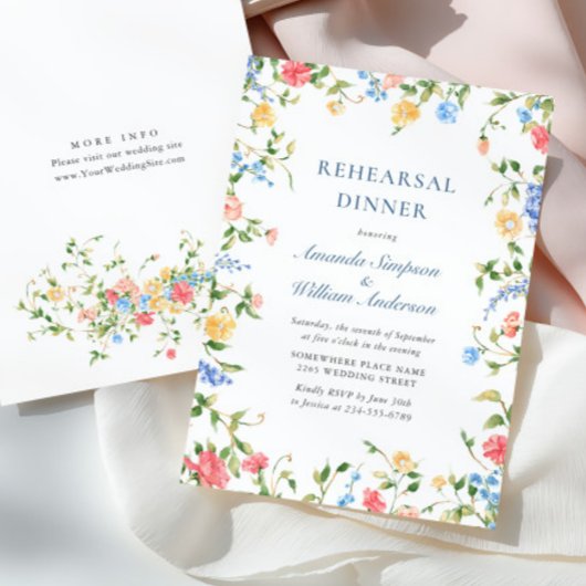 水の色の牧草地ワイルドフラワーボホリハーサルディナー 招待状