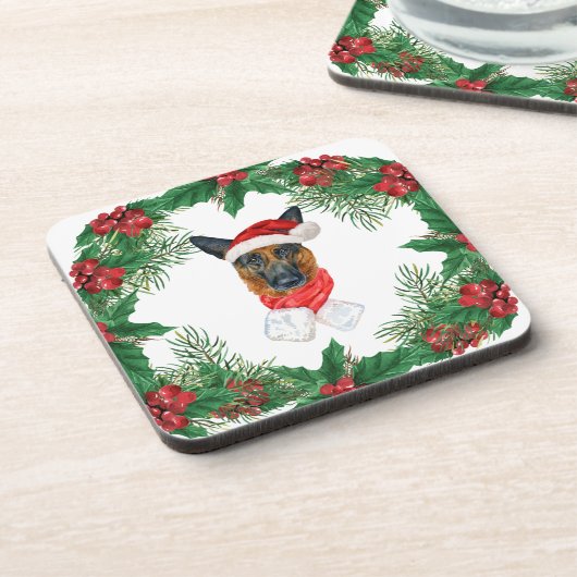 水の色の犬の品種、ドイツの羊飼いのクリスマス コースター (左側)
