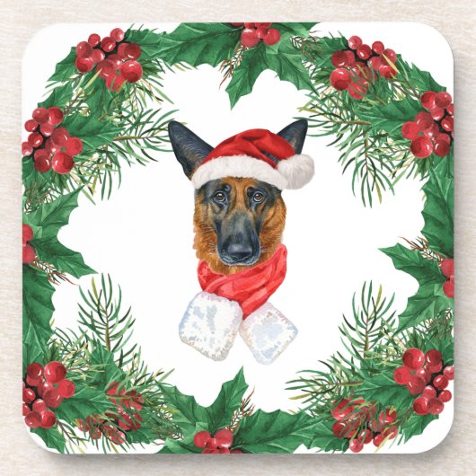 水の色の犬の品種、ドイツの羊飼いのクリスマス コースター (正面)