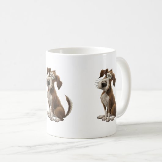 水の色の犬は混乱している驚いた犬 コーヒーマグカップ (正面右)
