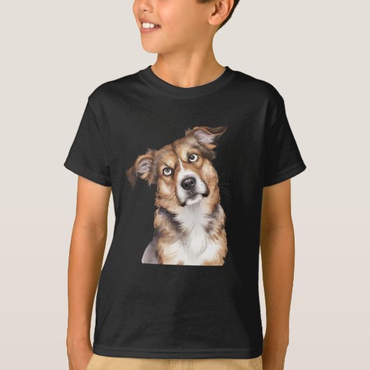 水の色の犬は混乱している驚いた犬 Tシャツ (正面)