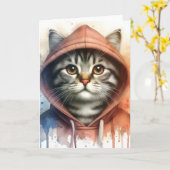 水の色の猫のカラフルフード付きスウェットシャツスプラッシュアー空白の カード (黄色い花)