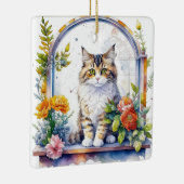 水の色の猫のフローラウィンドウパーソナライズされた セラミックオーナメント (右)