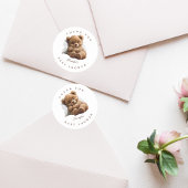 水の色の甘いテディベアありがとうステッカー ラウンドシール