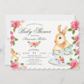 水の色の甘いバニーベビーシャワーティーパーティー 招待状 (正面)