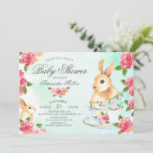 水の色の甘いバニーベビーシャワーティーパーティー 招待状 (スタンド正面)