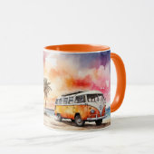 水の色の甘い夕日ビーチとヴィンテージバスマグ マグカップ (正面右)