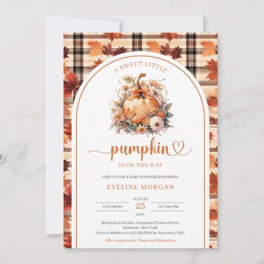 水の色の甘い小さなかぼちゃの秋フローラ女の子 招待状 (正面)