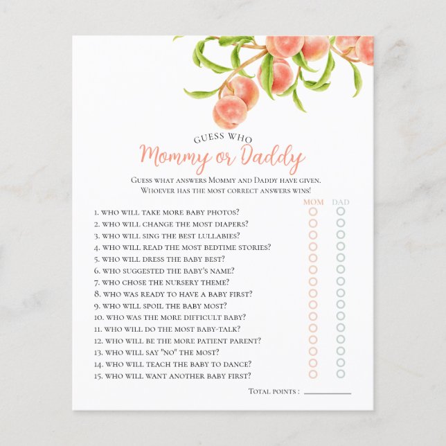 水の色の甘い小さな桃の赤ちゃんシャワーゲーム (正面)