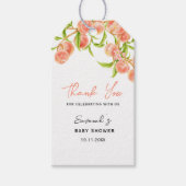 水の色の甘い小さな桃の赤ちゃんシャワー ギフトタグ (正面)