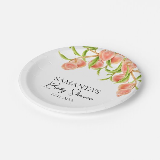 水の色の甘い小さな桃の赤ちゃんシャワー ペーパープレート (アングル)