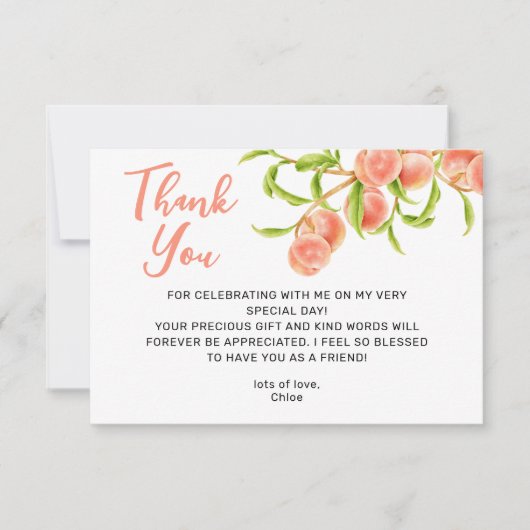 水の色の甘い小さな桃 サンキューカード (正面)