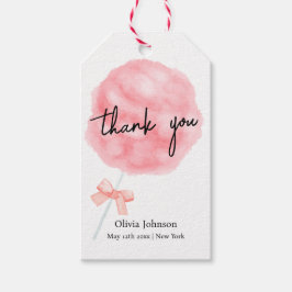 水の色の甘い弓コットンキャンディーベビーシャワー ギフトタグ