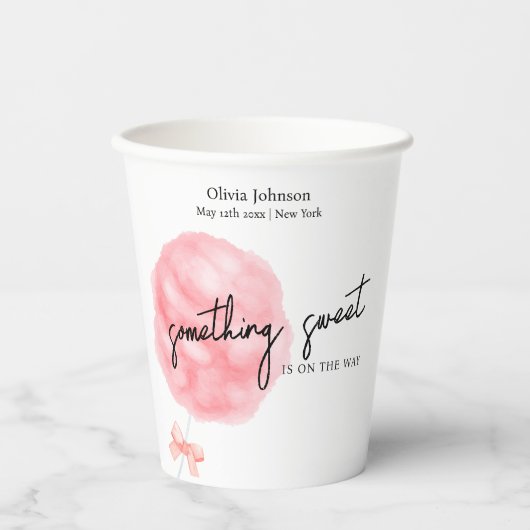 水の色の甘い弓コットンキャンディーベビーシャワー 紙コップ (正面)