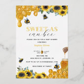 水の色の甘い缶蜂の赤ちゃんシャワー金ゴールド 箔招待状 (正面)