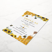 水の色の甘い缶蜂の赤ちゃんシャワー金ゴールド 箔招待状 (回転した状態)