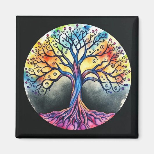 水の色の生命の木 マグネット (正面)