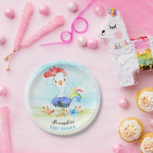 水の色の男の子のロスターベビーシャワーファーム ペーパープレート (パーティー)