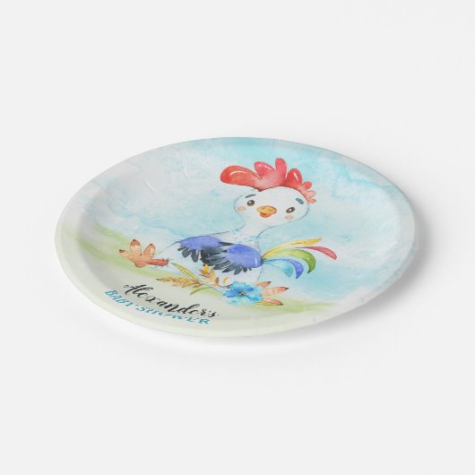 水の色の男の子のロスターベビーシャワーファーム ペーパープレート (アングル)