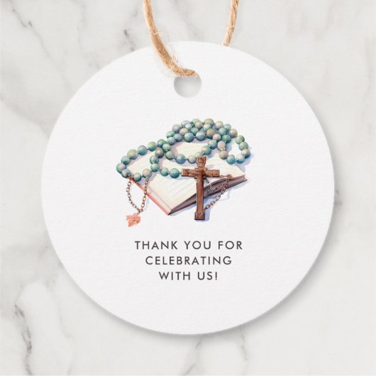 水の色の男の子の最初の神聖な聖餐会ありがとう フェイバータグ (裏面)