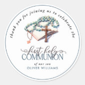 水の色の男の子の最初の神聖な聖餐会ありがとう ラウンドシール (正面)