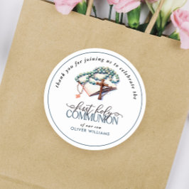 水の色の男の子の最初の神聖な聖餐会ありがとう ラウンドシール