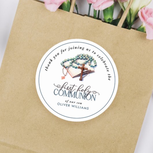 水の色の男の子の最初の神聖な聖餐会ありがとう ラウンドシール