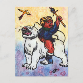 水の色の男の子の王は白いパンパワーに乗る ポストカード