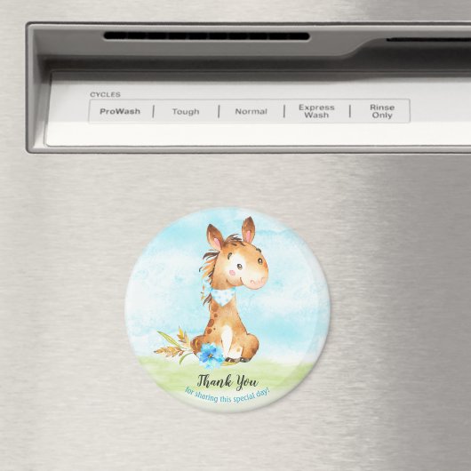 水の色の男の子の馬の赤ちゃんシャワー農場ありがとう マグネット (インサイチュ (食洗機))