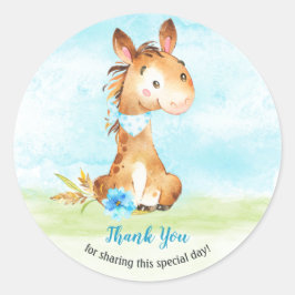 水の色の男の子の馬の赤ちゃんシャワー農場ありがとう ラウンドシール