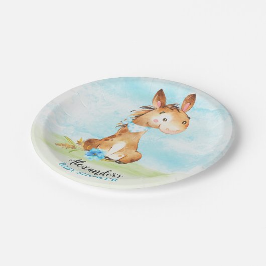 水の色の男の子の馬ベビーシャワーファーム ペーパープレート (アングル)