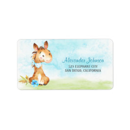 水の色の男の子の馬ベビーシャワーファーム ラベル