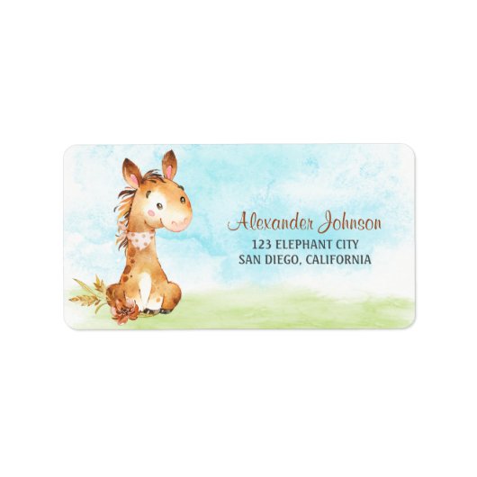 水の色の男の子の馬ベビーシャワーファーム ラベル (正面)