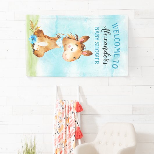 水の色の男の子の馬ベビーシャワーファーム 横断幕 (インサイチュ)