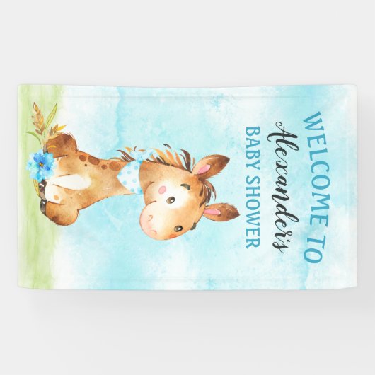 水の色の男の子の馬ベビーシャワーファーム 横断幕 (横)