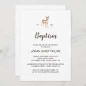 水の色の男の子の鹿の白いバプテスマ 招待状 (正面/裏面)