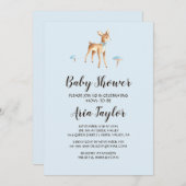 水の色の男の子の鹿キノコの赤ちゃんシャワー 招待状 (正面/裏面)