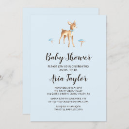 水の色の男の子の鹿キノコの赤ちゃんシャワー 招待状