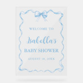 水の色の男の子リボンほこりっぽいブルーボウ赤ちゃんシャワー アクリルサイン (正面)