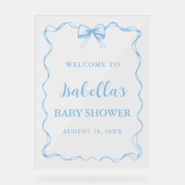 水の色の男の子リボンほこりっぽいブルーボウ赤ちゃんシャワー アクリルサイン